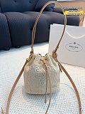 SUPER WHOLESALE | Prad a Natural Crochet And Leather Mini-bucket Bag