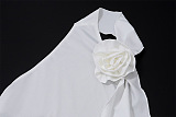 SUPER WHOLESALE | Halter Rose Decor Open Back Long Dress