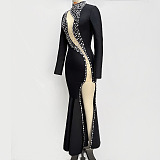 SUPER WHOLESALE | Crystal Side Split Bodycon Flare Bottom Dress