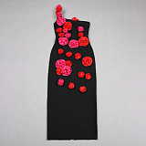 SUPER WHOLESALE | Rose Decor One Shoulder Long Dress
