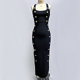 SUPER WHOLESALE | Button Decor Strap Long Dress