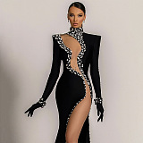 SUPER WHOLESALE | Crystal Side Split Bodycon Flare Bottom Dress