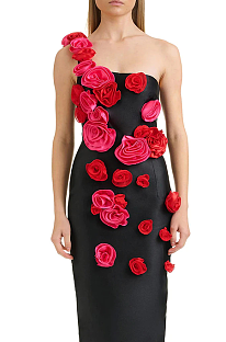 SUPER WHOLESALE | Rose Decor One Shoulder Long Dress
