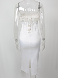 SUPER WHOLESALE | Strapless Bodycon Dress Decorated with Pearls