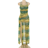 SUPER WHOLESALE | Halter Open Back Tie-dyed Long Dress