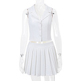 SUPER WHOLESALE | Pleated Skirt 2 Pieces Set in White