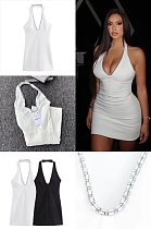 SUPER WHOLESALE | Halter Plunging Neck Dress Decorated with Diamonds