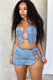 SUPER WHOLESALE | Denim Hollow-out Skirt Set