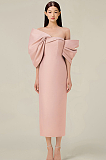 SUPER WHOLESALE |  Bow Shoulder Long Dress in Pink