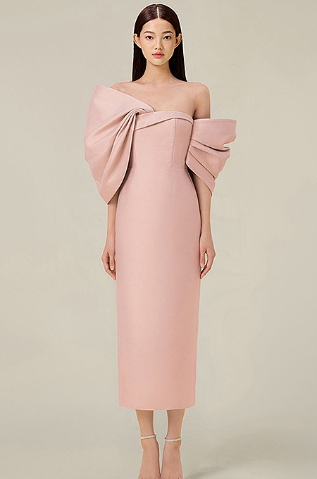 SUPER WHOLESALE |  Bow Shoulder Long Dress in Pink