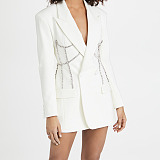 SUPER WHOLESALE |  Blazer Top Decorated with Rhinstones in White