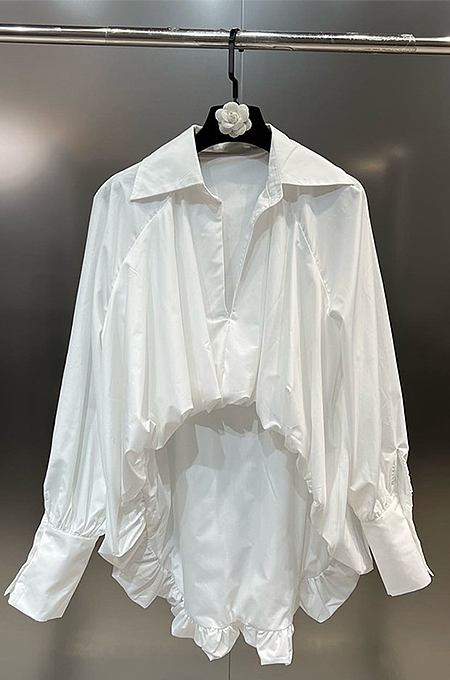 SUPER WHOLESALE |  Long Cuffs Crop Shirt Top in White