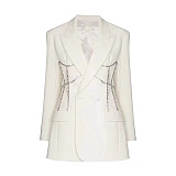 SUPER WHOLESALE |  Blazer Top Decorated with Rhinstones in White