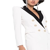 SUPER WHOLESALE |  Two Tones Blazer Collar Long Dress