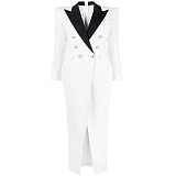 SUPER WHOLESALE |  Two Tones Blazer Collar Long Dress