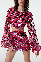 SUPER WHOLESALE |  Round Sequins Skirt Set with Crop Top