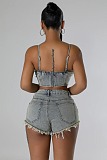 SUPER WHOLESALE | Distress Jeans Shorts Set Decorated with Pearls