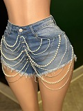 SUPER WHOLESALE | Distress Jeans Shorts Set Decorated with Pearls