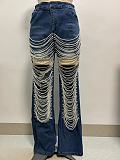 SUPER WHOLESALE | Distress Jeans Decorated with Pearls