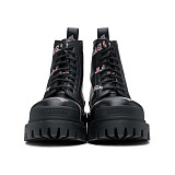 SUPER WHOLESALE | Women's Balenciaga Black and Red Allover Logo Strike Boots