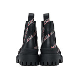 SUPER WHOLESALE | Women's Balenciaga Black and Red Allover Logo Strike Boots