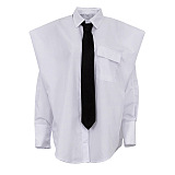 SUPER WHOLESALE | Big Shoulder White Shirt with Tie