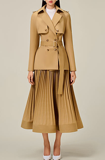 SUPER WHOLESALE | Trench Top Coat with Pleated Skirt in Camle