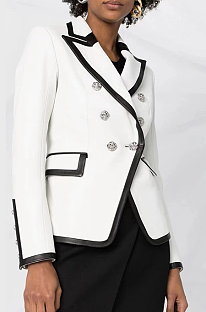 SUPER WHOLESALE | Pu Patchwork Blazer in White& Black Tones