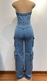 SUPER WHOLESALE | Strapless Cargo Jumpsuit in Denim