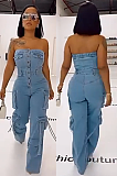 SUPER WHOLESALE | Strapless Cargo Jumpsuit in Denim