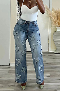 SUPER WHOLESALE | Cross Embroidered Jeans