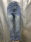 SUPER WHOLESALE | Cross Embroidered Jeans