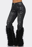 SUPER WHOLESALE | Distress Feather Bottom Jeans Decorated with Pearls