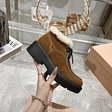 Miu Mi u  Suede Shearling Lace-Up Chukka Booties in Cannella