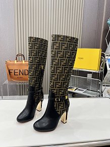 Fend i  Delfina Calf Material Round Toe Boots