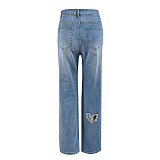 SUPER WHOLESALE| Heart Hollow-out Jeans