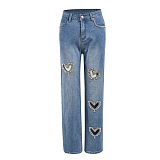 SUPER WHOLESALE| Heart Hollow-out Jeans