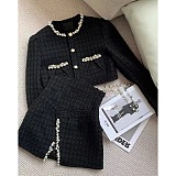 SUPER WHOLESALE| Pearls Singal Breasted Skirt Set