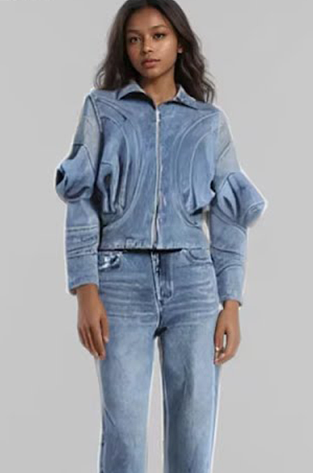 SUPER WHOLESALE| Denim Lantern Shoulder Jacket Top