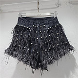 SUPER WHOLESALE| Rhinestone Fringe Denim Shorts