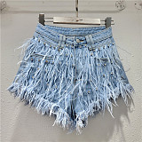 SUPER WHOLESALE| Rhinestone Fringe Denim Shorts