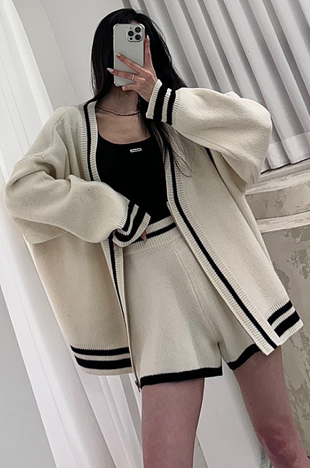 SUPER WHOLESALE| Cardigan Coat & Shorts Set in Beige