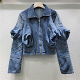 SUPER WHOLESALE| Denim Lantern Shoulder Jacket Top