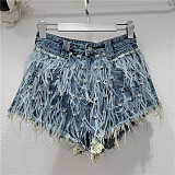 SUPER WHOLESALE| Rhinestone Fringe Denim Shorts