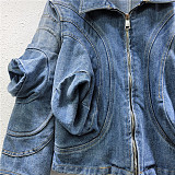 SUPER WHOLESALE| Denim Lantern Shoulder Jacket Top