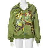 SUPER WHOLESALE| Printed Hoodie Tracking Top in Green