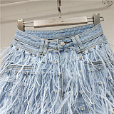 SUPER WHOLESALE| Rhinestone Fringe Denim Shorts