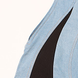SUPER WHOLESALE| Denim Patchwork Maxi Dress