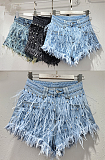 SUPER WHOLESALE| Rhinestone Fringe Denim Shorts