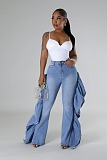 SUPER WHOLESALE| Ruffle-Design Stretch Jeans